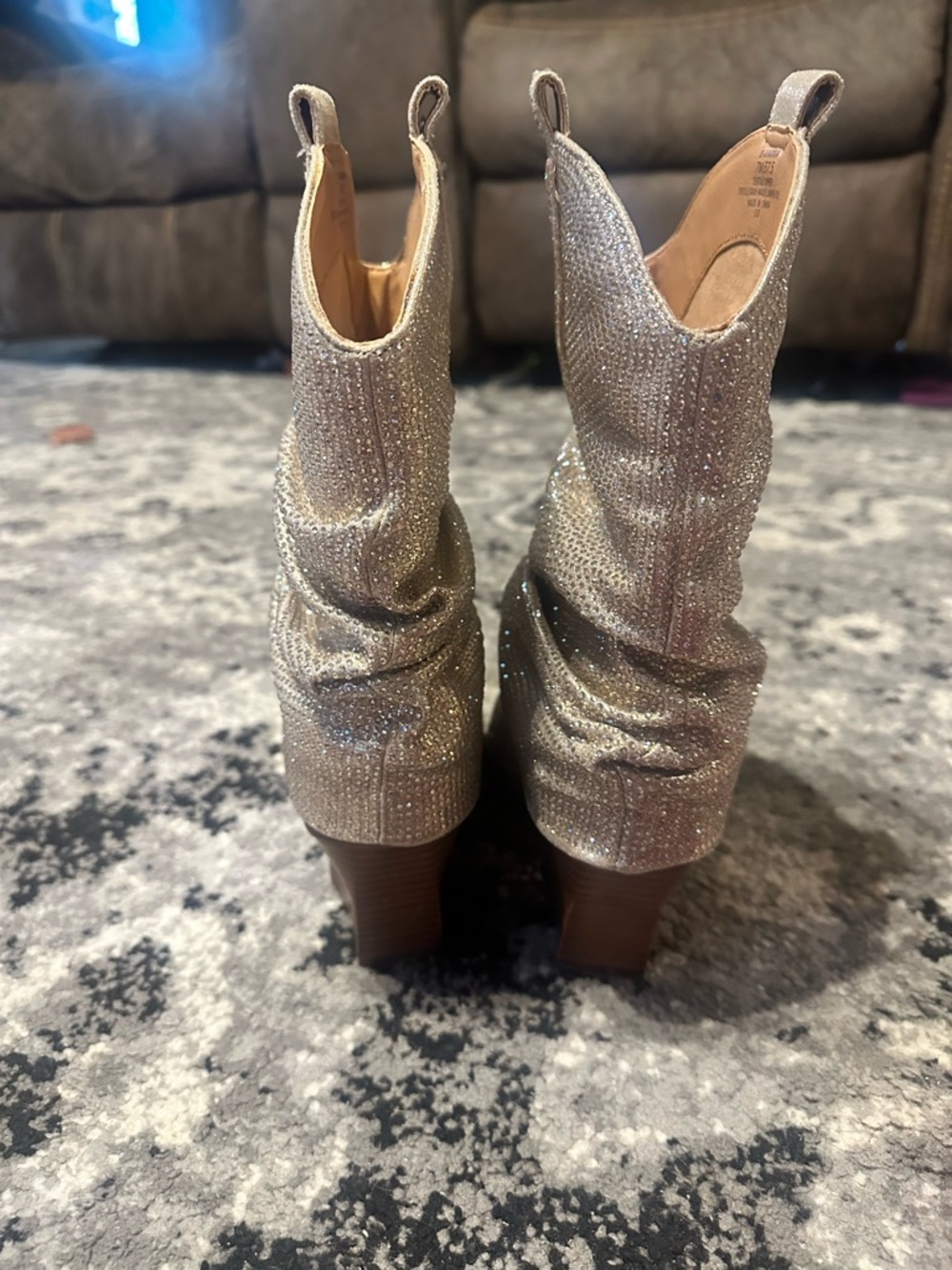 Jessica Simpson Gold Glitter Slouch Western Ankle Boots - Picture 6 of 7